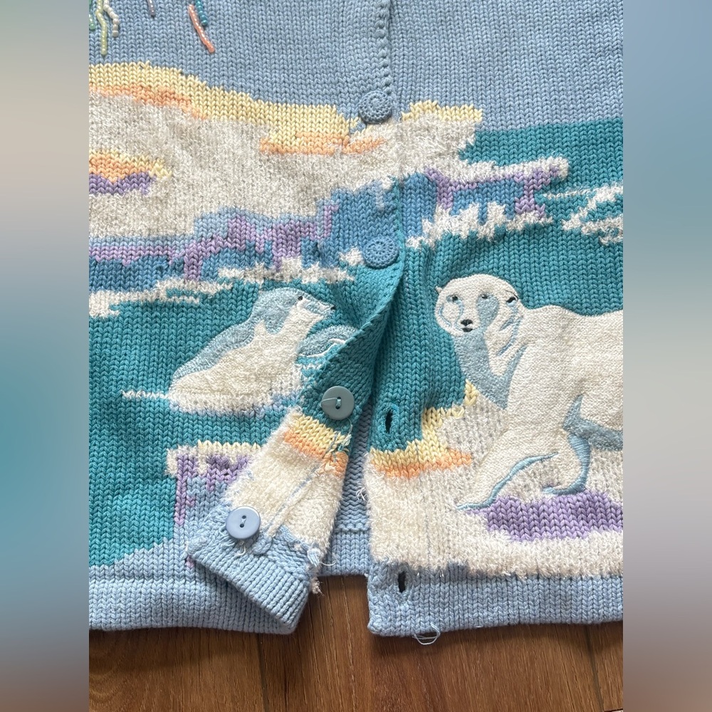 Vintage Storybook Knit Sweater Cardigan Size S Embroidered “Northern Lights” - Picture 4 of 10